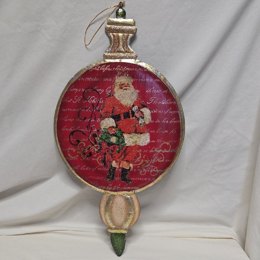 50% Off All Christmas!!  Large Santa Claus Ornament - Red and Gold